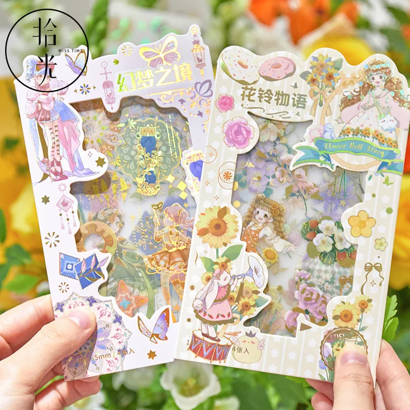 

ICE YOYO 4 Sheets Transparent PET Bronzing Stickers Creative Diary Scrapbooking Decorative Stickers Students Stationery Supplies