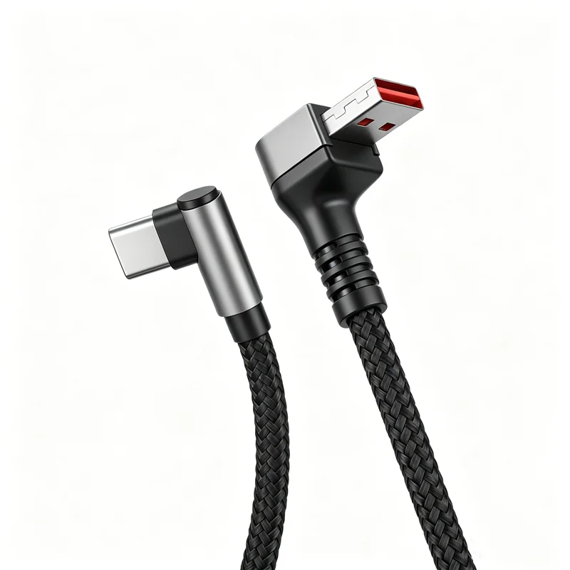 Фото Кабель USB A - Type C с угловым разъемом 90 градусов, 100 Вт, 4А, быстрая зарядка, 0.25м/0.5м/1м/2м, PD, для iPhone, Samsung, Xiaomi, Macbook №4
