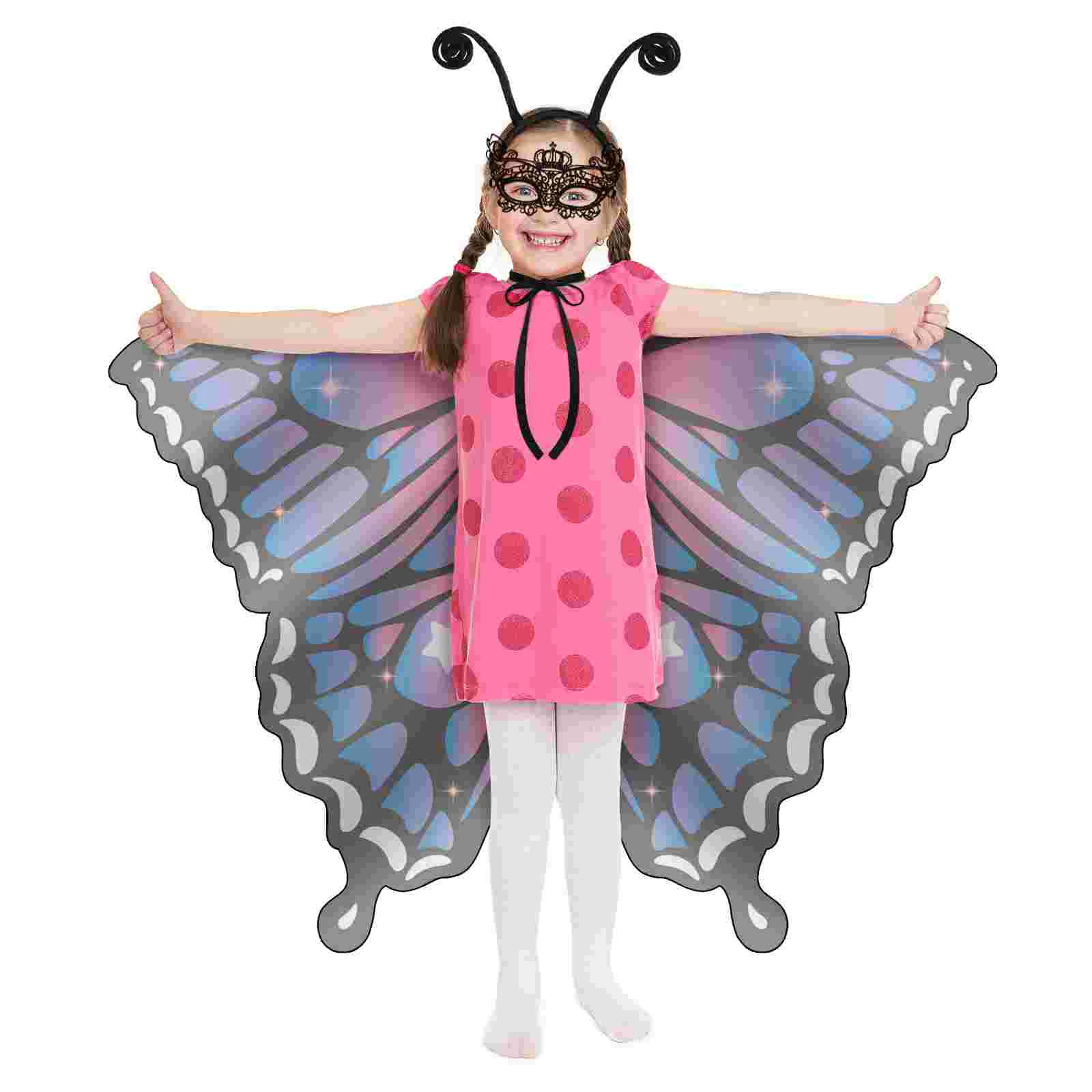 Butterflies Shawl Capes Kids Butterflies Wing Shawl Fairy Shawl Halloween Costume Masquerade Party Lace Makeup Headband