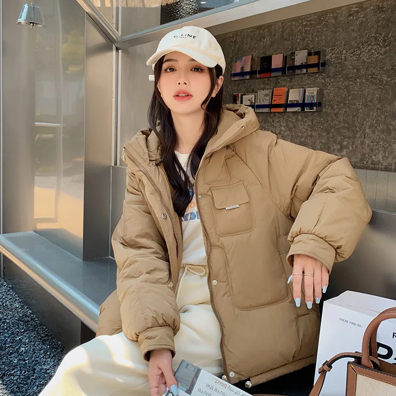 Winter Puffer Jacket For Women 2022 Thick Warm Hooded Down Cotton Coats Fashion Solid Casual Loose Parkas Jackets Female Clothes