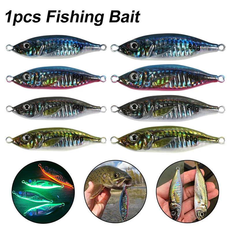 

Metal Lure 3D Print Jig Freshwater Saltwater Sea Bass Jigging Slow Sinking Lure Artificial Wobbler Hard Bait Fishing Tackle