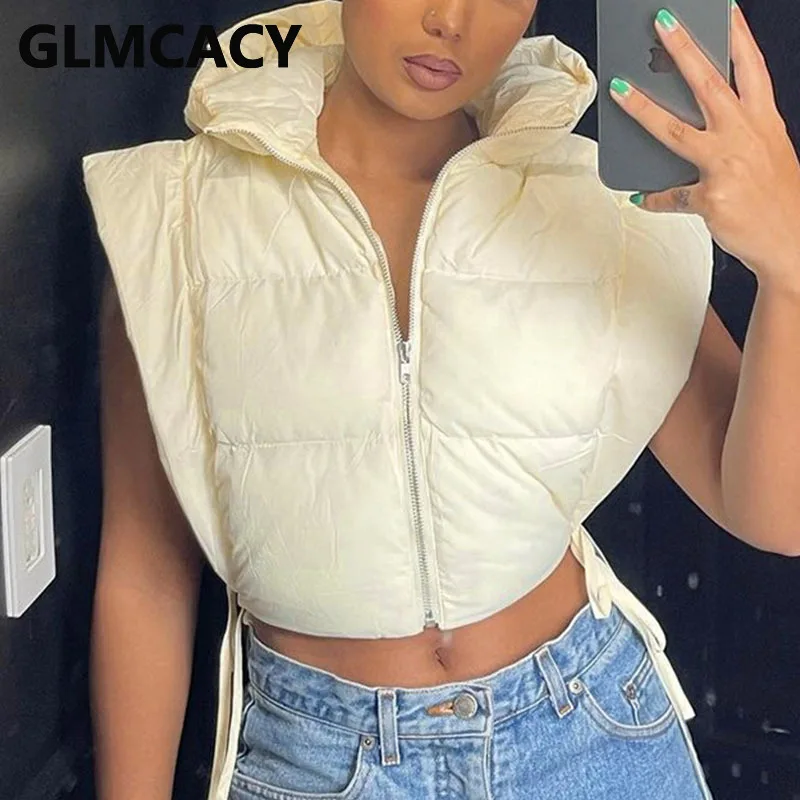 

Women Sleeveless Paded Zip Up Hooded Crop Top