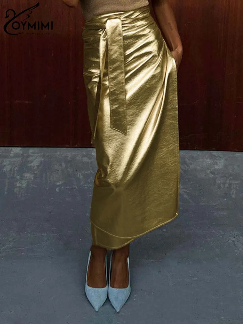 Модные золотые юбки Oymimi из искусственной кожи для женщин элегантные с высокой