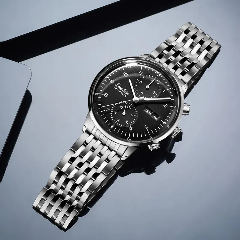 

LUOBIN Men Mechanical Watch Fashion Simple Wristwatch Gift Box Stainless Steel Waterproof Luminous Month Week Display Calendar