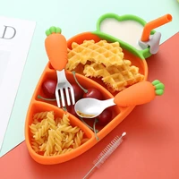 childrens silicone dinner plate carrot dinner plate fork spoon cutlery set infant baby food supplement grid plate