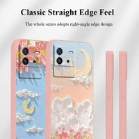 creative oil painting flower straight edge liquid silicone phone case all inclusive lens anti fall soft cover for vivo iqoo neo6