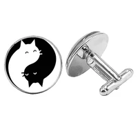 new cartoon anime yin and yang cat badge cufflinks gothic glass convex round mens cufflinks to send mens gift jewelry