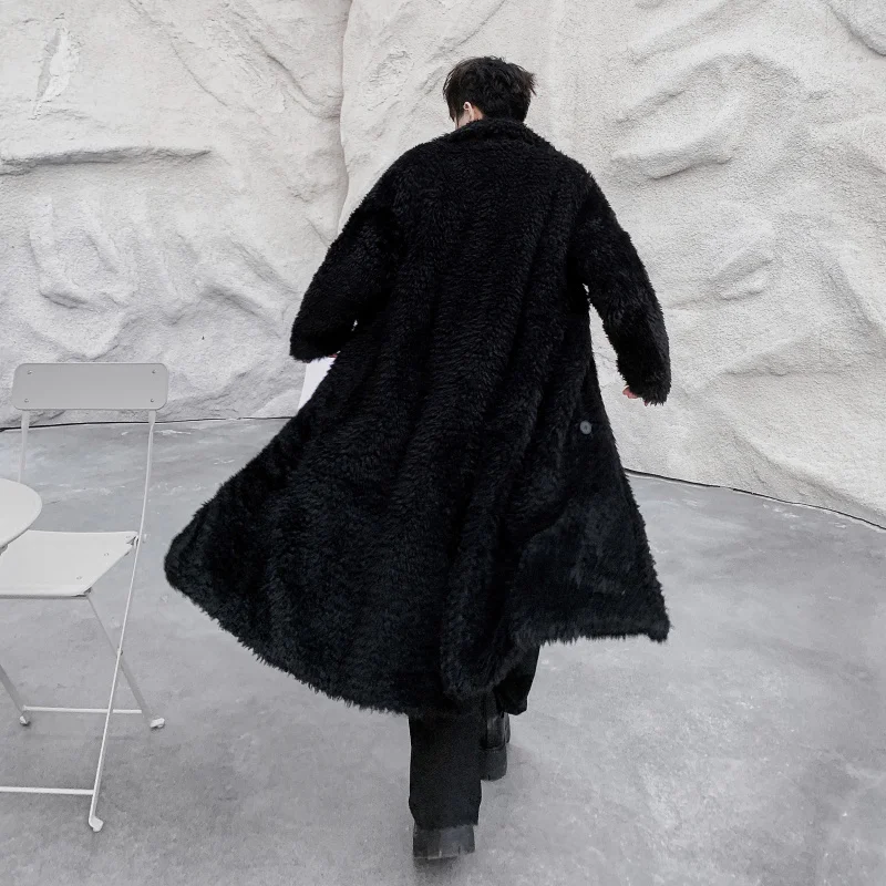 European And American Fashion Men'S Winter Suit Collar Lengthened Knee Length Plush Fur Coat Temperament High Grade Cotton