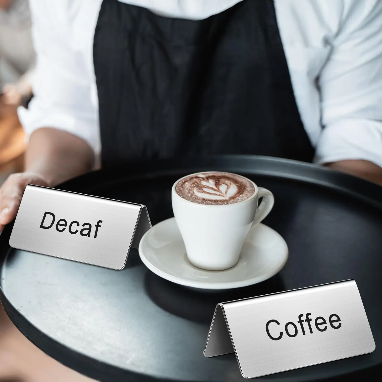 

5 Pcs Stainless Steel Table Tent Sign Coffee Tea Decaf Sign Beverage Table Display Tent Sign for Party Buffet Restaurant Banquet