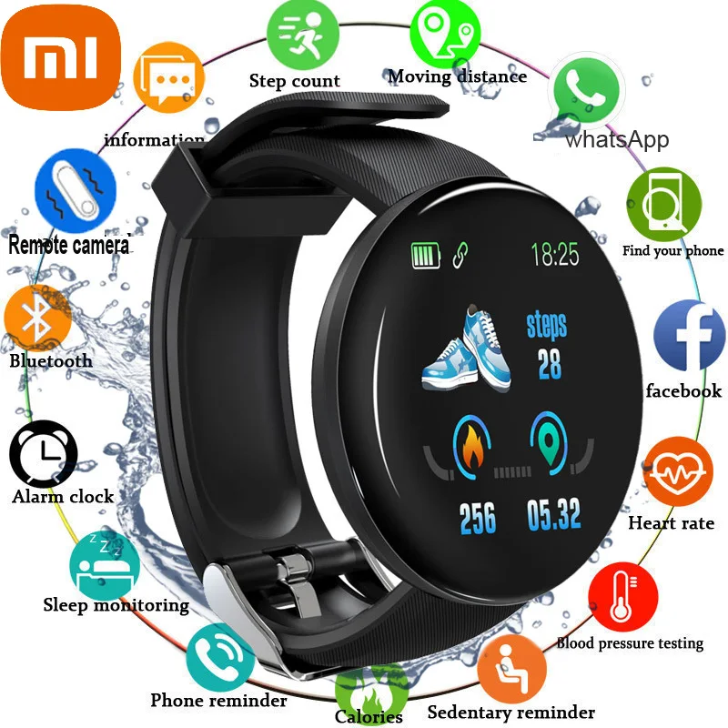 

XIAOMI D18 Smart Watch Blood Pressure Heart Rate Monitor Waterproof Bluetooth Round Fitness Tracker Smart Band Bracelet