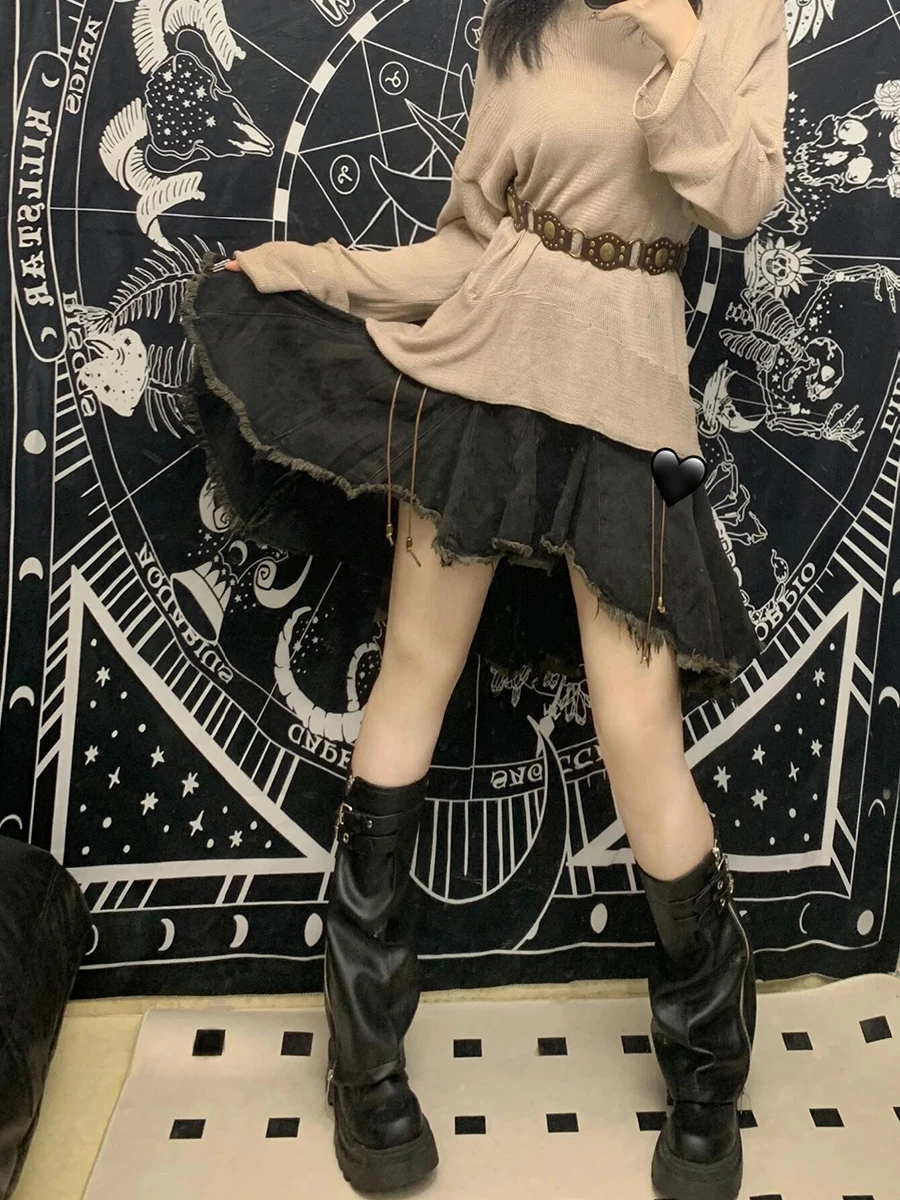 Мини-юбка RORORIRI джинсовая с эффектом омбре Женская подкладка потертая на шнуровке