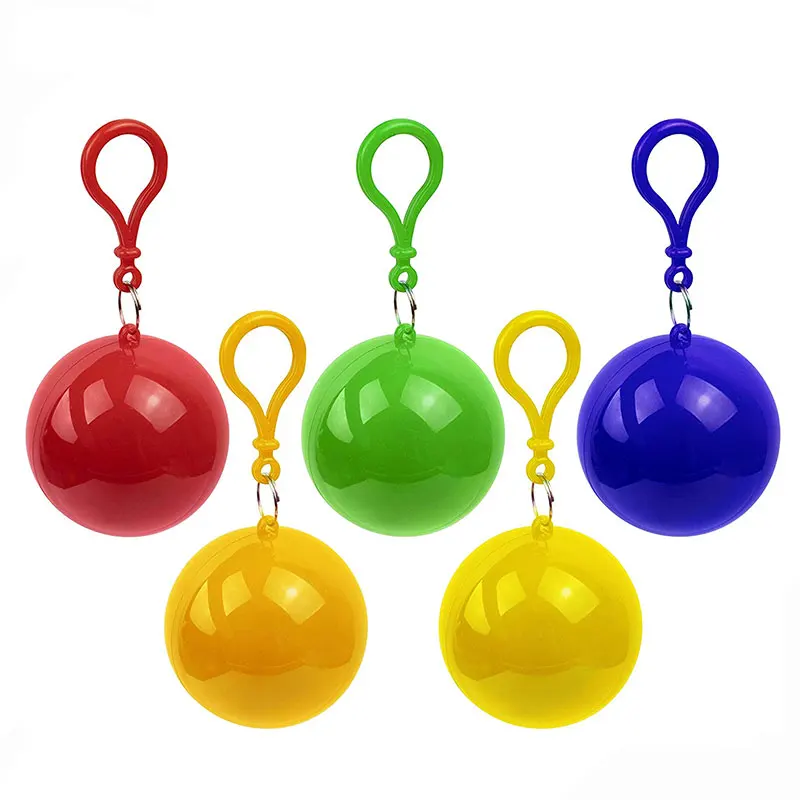 

Convenient Portable Rain Ponchos Ball for Adults Disposable Extra Thick Emergency Waterproof Raincoat Colorful Poncho with Hook