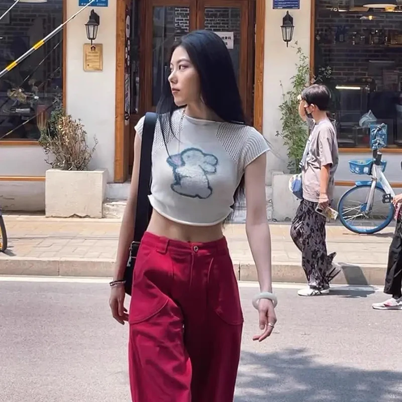 

Женский трикотажный топ с коротким рукавом, в стиле Харадзюку