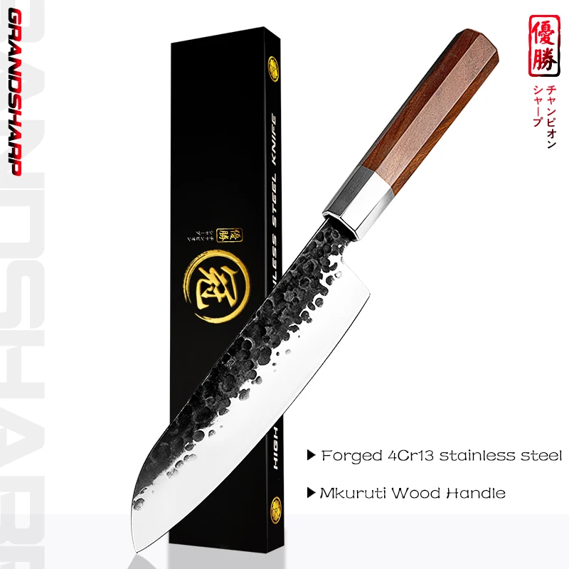 Hand Geschmiedet Santoku Messer 7 Inch High Carbon Stahl Kochmesser Sashimi Sushi Schneiden Kochen Werkzeuge Geschenk Box GRANDSHARP