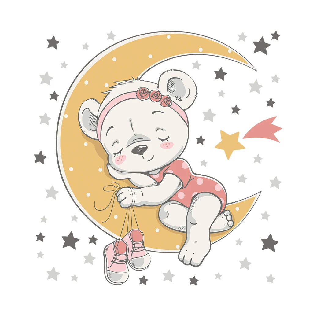 Милый медведь спящий на Луне наклейка стену для девочек самоклеящаяся
