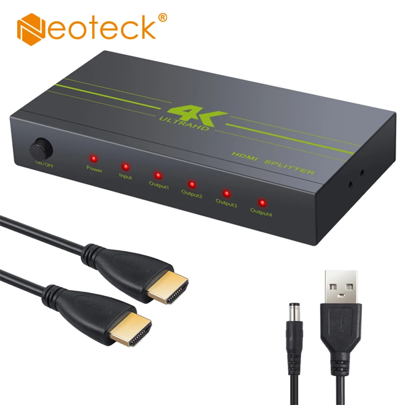 

Neoteck Ultra HD 1 в 4 выхода HDMI-совместимый сигнал сплиттера дистрибьютор 4K 2K HDMI-совместимый сплиттер Amp поддержка 1080P 3D