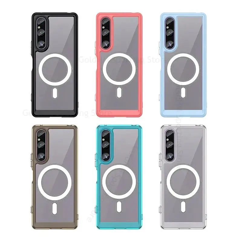 Capa For Sony Xperia 1 V Acrylic Transparent For Magsafe Magnetic Case For Xperia 1 V XQ-DQ72  Wireless Charging Magsafing Cover