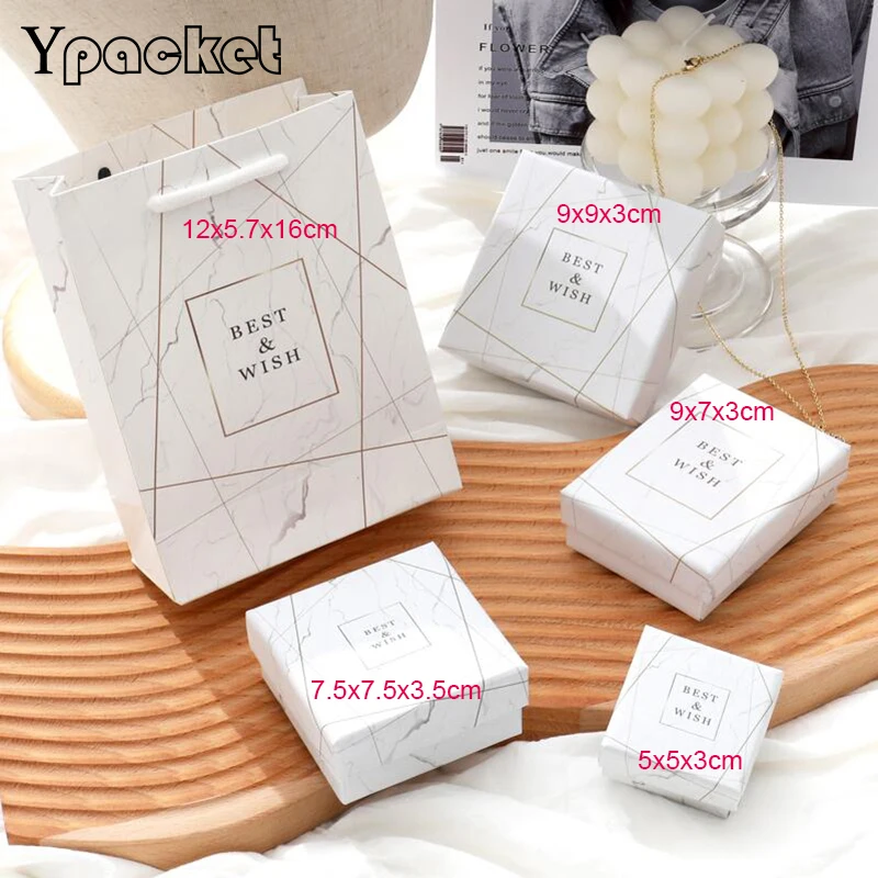 

Fashion White Gift Box Square Jewelry Organizer Shape Box Engagement Ring For Earring Necklace Bracelet Display Paper Handle bag