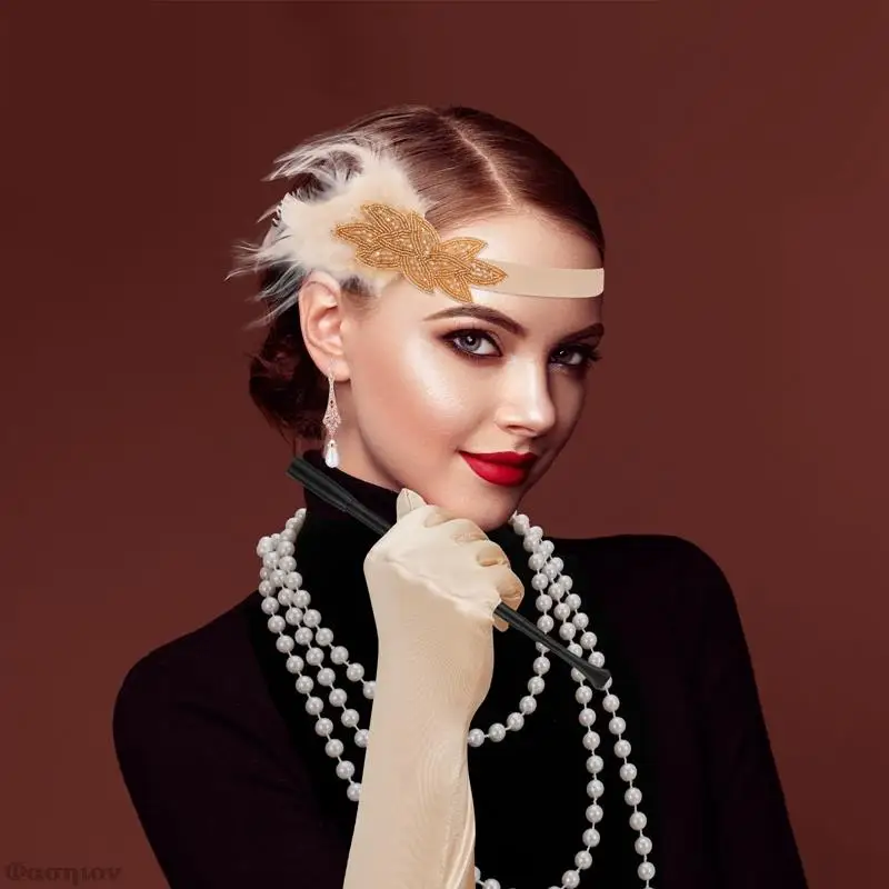 Новинка 1920s Flapper Retro вечерние Props GATSBY CHARLESTON повязка на голову жемчужное ожерелье с