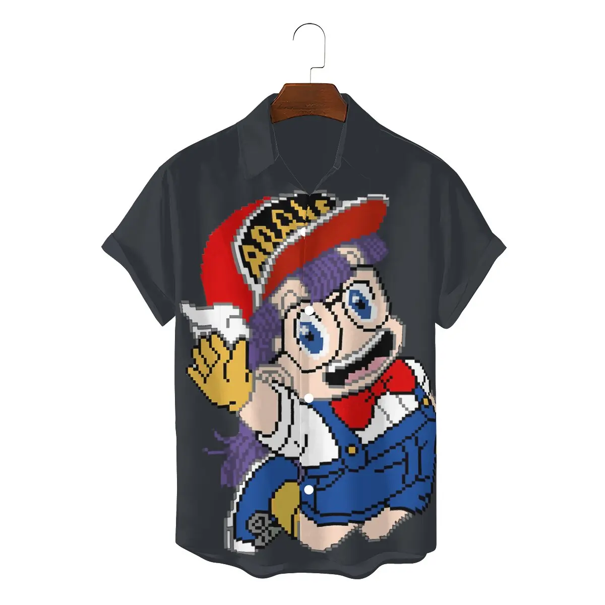 

Arale Pixel Art 2022 Men Amazing Hawaii Shirts Dr Slump Japanese Manga Square Neck Tops Single breasted 3D Shirt Top Quality