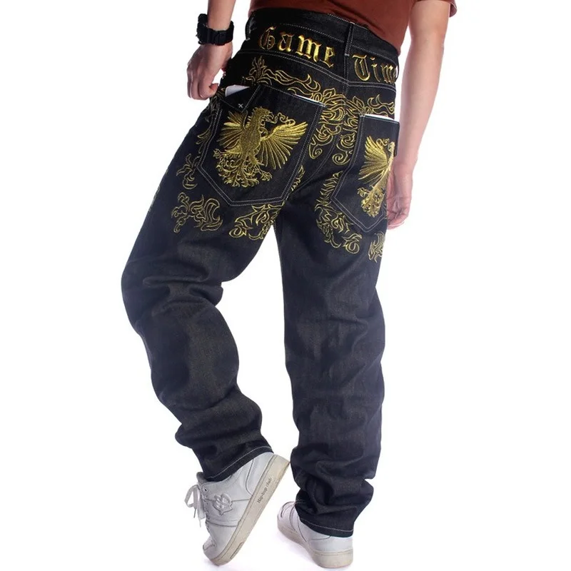 Straight Pants Embroidered Hip-hop Skateboard Trendy Men Loose Denim Pants Plus Size Baggy Jeans Streetwear Men