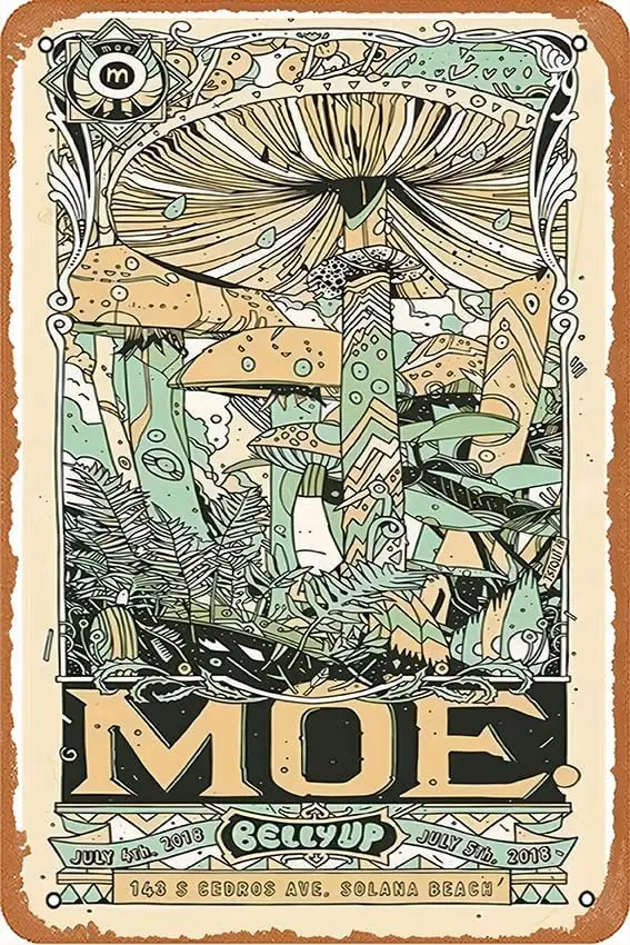 2018 Мо. - Soln Bech Slkscreen Concert Poster Metl Tn Sgn Vntge Plque для домашнего кофе Wll Decor 8x12 nch