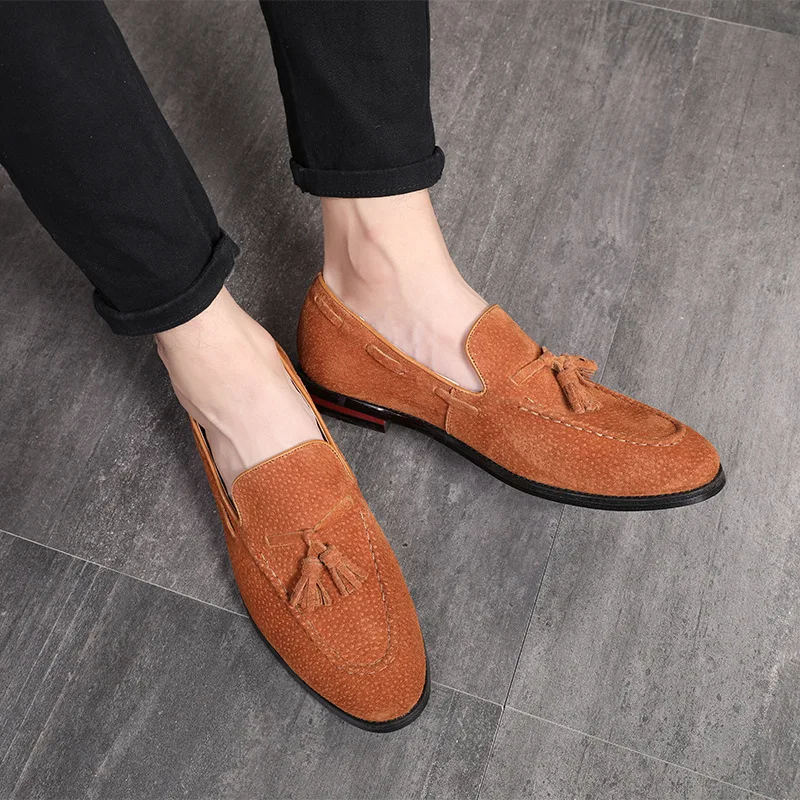

Men's Casual Suede Leather Shoes Mens Driving Loafers Light Moccasins Men Trendy Tassels Party Wedding Flats EUR Sizes 38-48