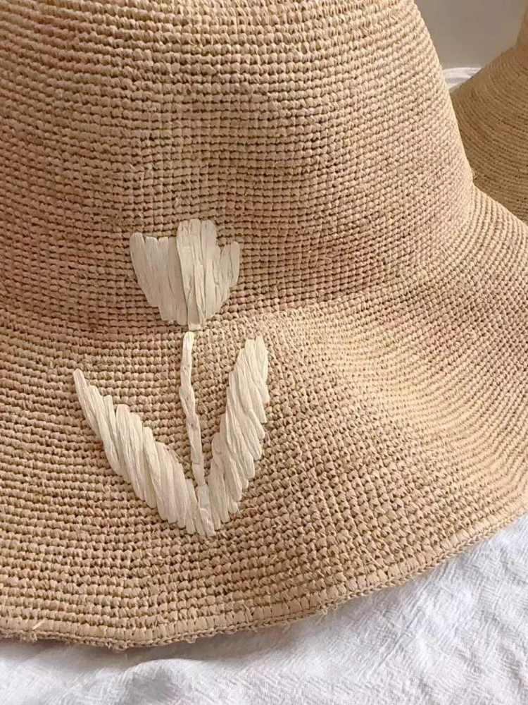 Фото USPOP Женская складная соломенная шляпа из рафии с широкими полями, летняя пляжная шляпа, комплект из 2 предметов, шляпа из рафии и соломенная сумка №4