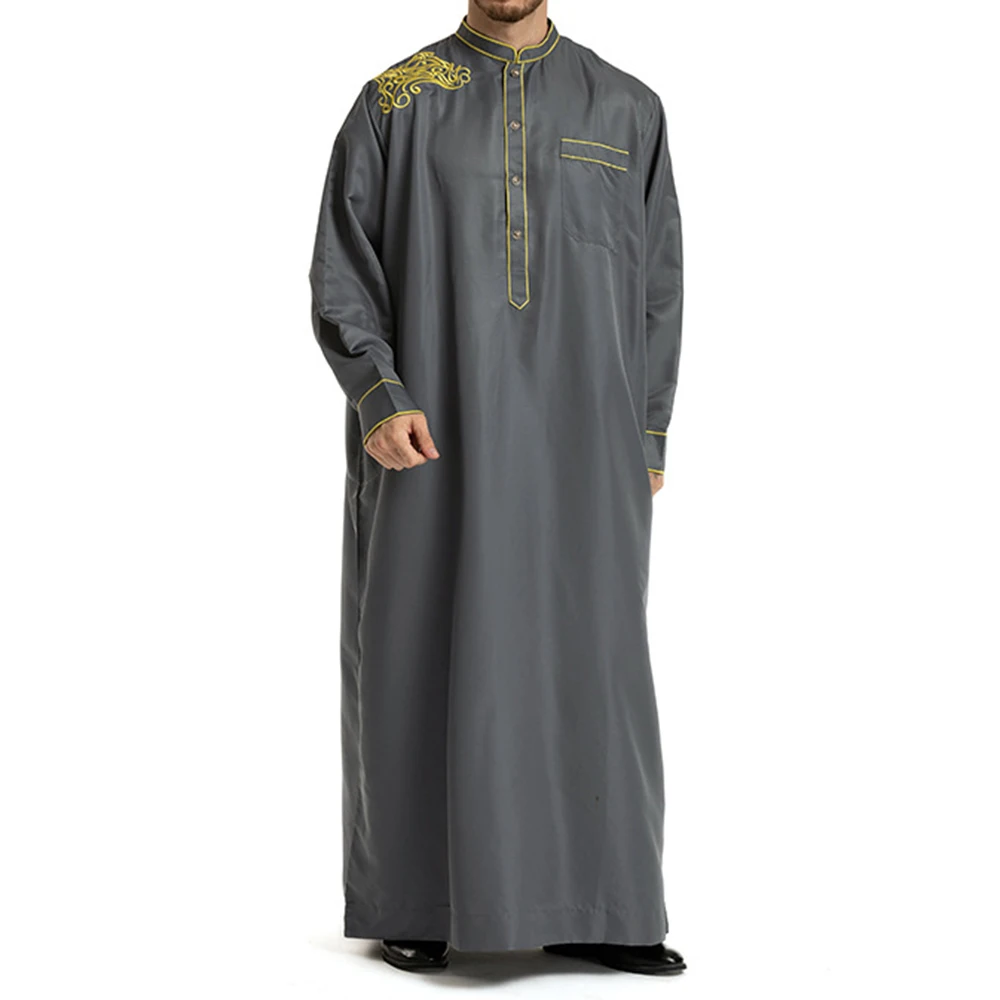 Middle East Ethnic Costumes Muslim Robe Male Aristocrat Luxury Arabic Islamic Embroidery Prayer Dress Robe Worship Service