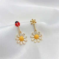 fashion cute daisy ladybug stud earrings for women anime animal petals flower tassel earring party birthday gift jewelry brincos