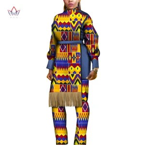 African Women Print Waist Belt Tops and Pants Sets Bazin Riche Tassel Traditional African Clothing 2 Pieces Pants Sets WY7092