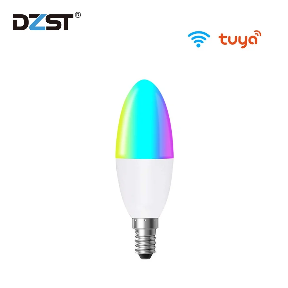 

DZLST Tuya 5 Вт WiFi умная лампа с приложением Smart Life, RGB Светодиодная лампа лампочка-свечка с регулируемой яркостью, голос работает с Alexa,Google Home