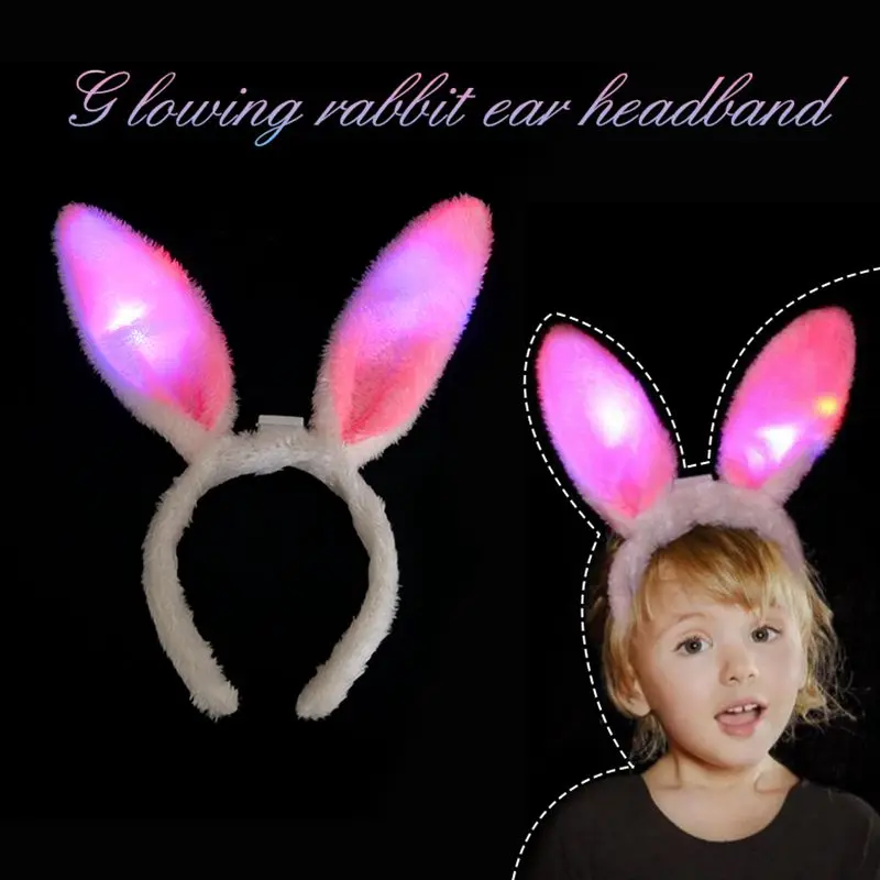 

Easter Rabbit Ears Headband Light Flashing LED Plush Fluffy Bunny Ears Hairbands For Women Girls Birthday Party Hair Accessories