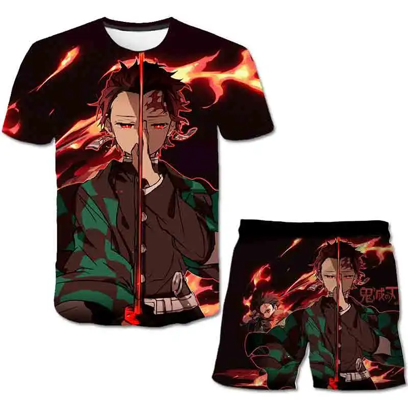 

Cartoon Demon Slayer Suits Clothing Children's Baby Boys Girls Summer T Shirts & Short Trousers Clothes Outfits 3D Printing Sets