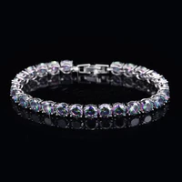 threegraces luxury white gold color 6mm round shape fire mystic rainbow cubic zirconia bracelet party jewelry for women br027