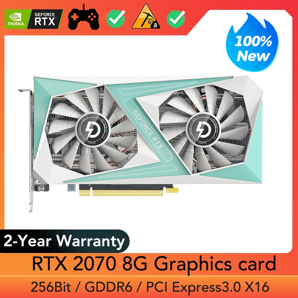  RTX 2070 Graphics Card 8GB GDDR6 256BIT Gaming Video Card For NVIDIA GeForce RTX 2070 8 Gb 256 BIT 3XDP HD Slots PC Desktop GPU