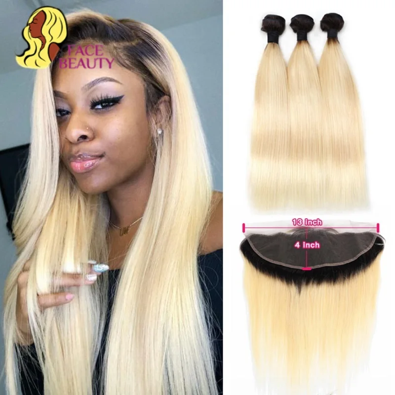 Facebeauty 1B 613 Темно-русый омбре бразильские прямые волосы Remy пучок 3/4 с кружевной