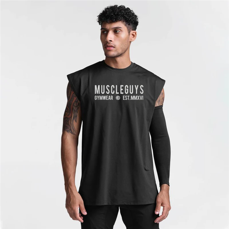 

Muscleguys Summer Gym Clothing Mens Quick Dry Mesh Bodybuilding Tank Top Men Fitness Stringer Sleeveless shirt Muscle Tees Tops