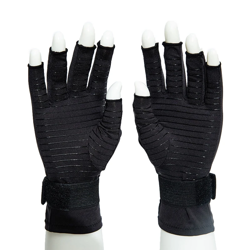 

1 Pair Compression Arthritis Gloves with Strap Carpal Tunnel Non-Slip Wear Resistant Lengthened Breathable Fingerless Gloves