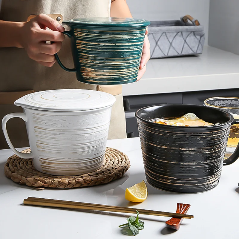 

Японская керамическая чашка для завтрака, посуда для дома и ресторана, чашки для лапши с крышкой, кружки для молочной овсяной муки, кухонная ...