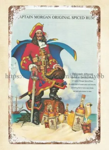 Металлическая табличка 1991 года с рекламой Captain Spiced Rum, пиратская металлическая жестяная вывеска (art.: 3920d9f6541b9) - 3920d9f6541b9