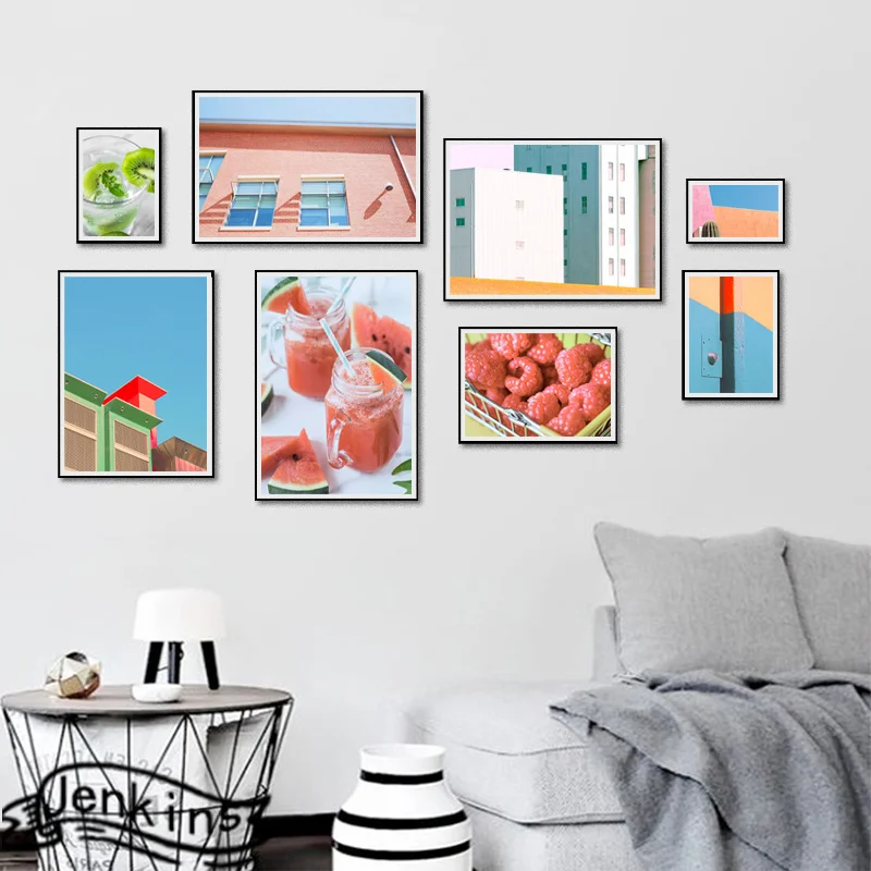

Bright Color Building Corner Summer Fruits Energetic Poster Modern Canvas Painting Wall Art Picture For Living Room Home Decor