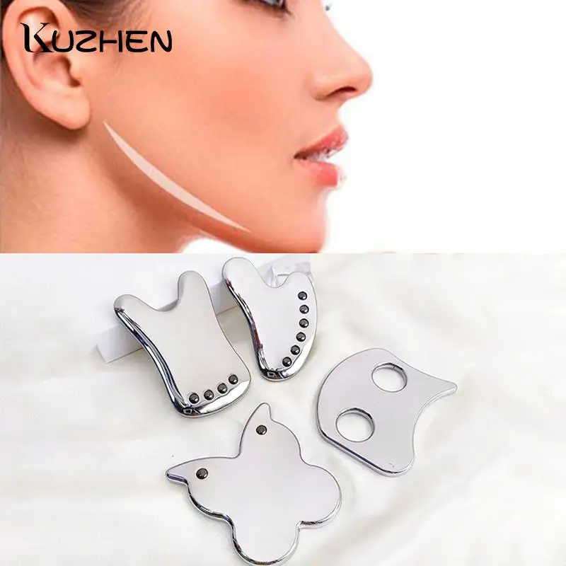 

Face Lift Anti-Aging Skin Tightening Cooling Metal Contour Reduce Puffiness Stainless Steel Scraper Facial Massage Gua Sha Tool