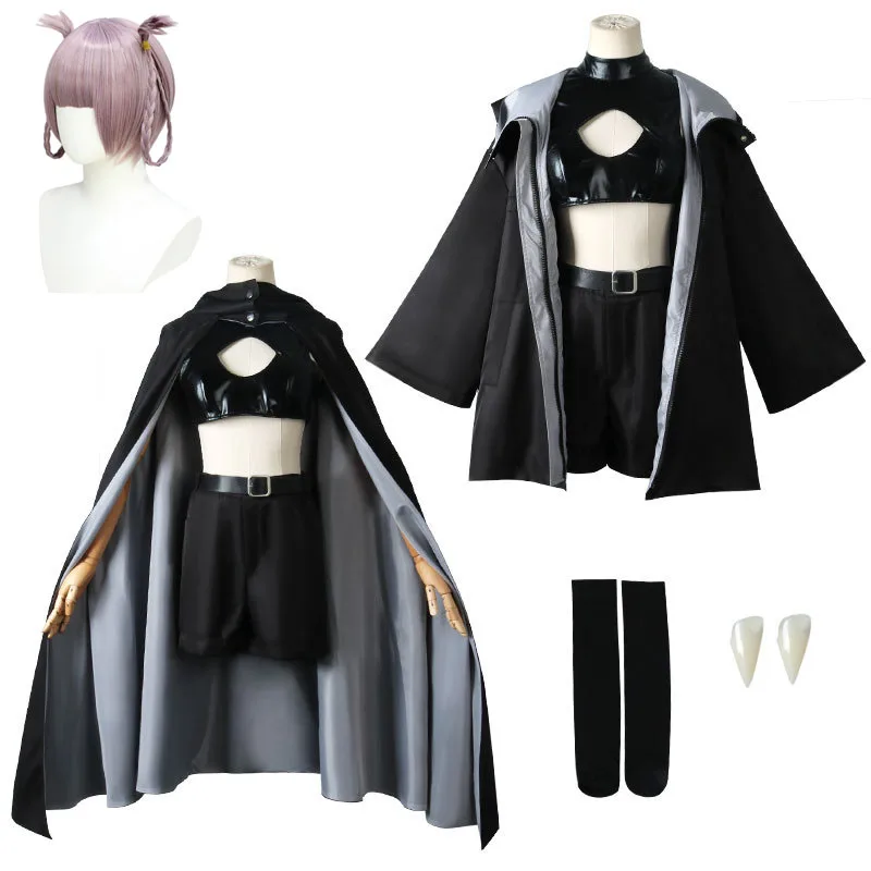 

Nanakusa Nazuna Cosplay Anime Call of the Night Costume Wig Cloak Jacket Leather Vest Shorts Outfits Halloween Carnival Party