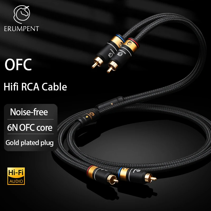 

ERUMPENT 1 pair RCA audio cable 2 RCA to 2 RCA Interconnect Cable HIFI Stereo 6N OFC Male to Male For Amplifier DAC TV