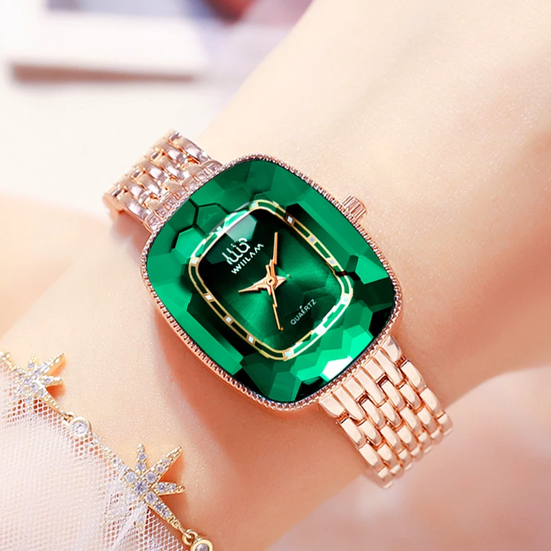 2022 Luxury Green Diamond Style Women Quartz Watch Creative Unique Ladies Wrist Watch For Female Clock enlarge