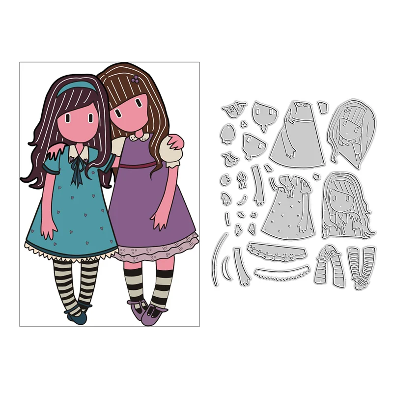 

Two Cute Girls 2023 New Metal Cutting Dies Scrapbooking for Paper Making Frame Card Craft Supplies No Stamp