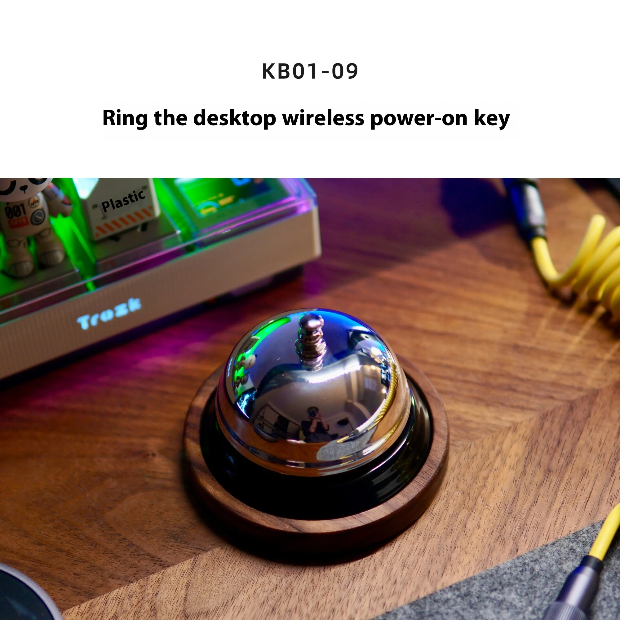 Фото DOIO KB01-09 Беспроводной ключ питания Настольный стартер с открытым звонком Внешний настольный переключатель Портативный стальной фюзеляж из черного ореха на заказ №3