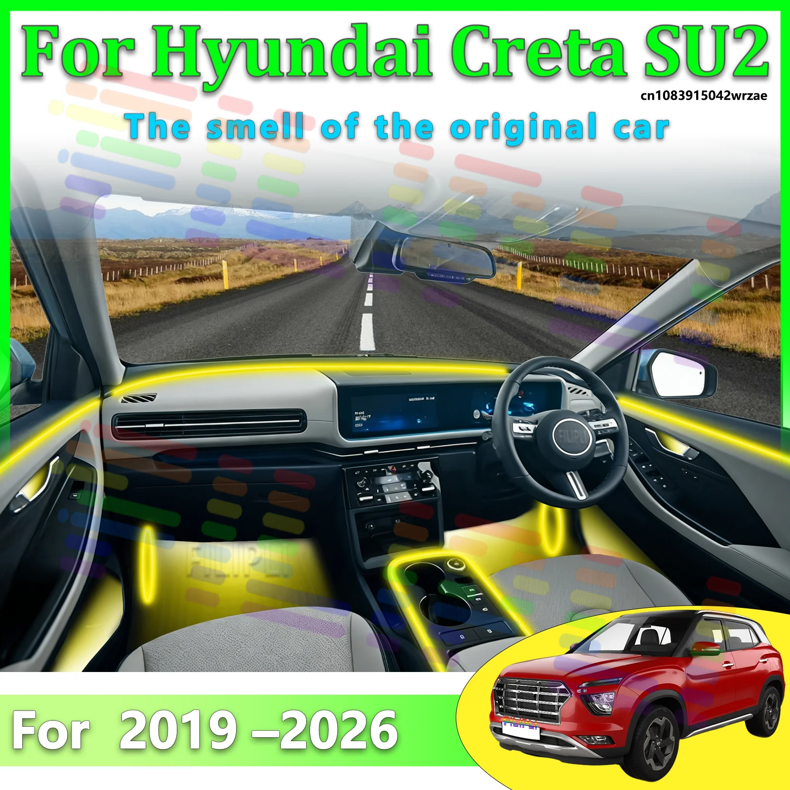 Фото Светодиодные лампы для Hyundai Creta SU2, цветная атмосферная подсветка, неоновые полосы для салона автомобиля, управление через приложение, 64 RGB-цвета. №1