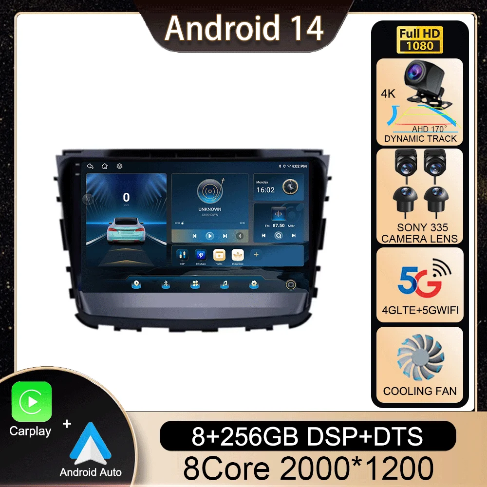 Android 14 Carplay Auto для SsangYong Rexton 2019 2020 2021 2022 Автомобильный радиоприемник GPS